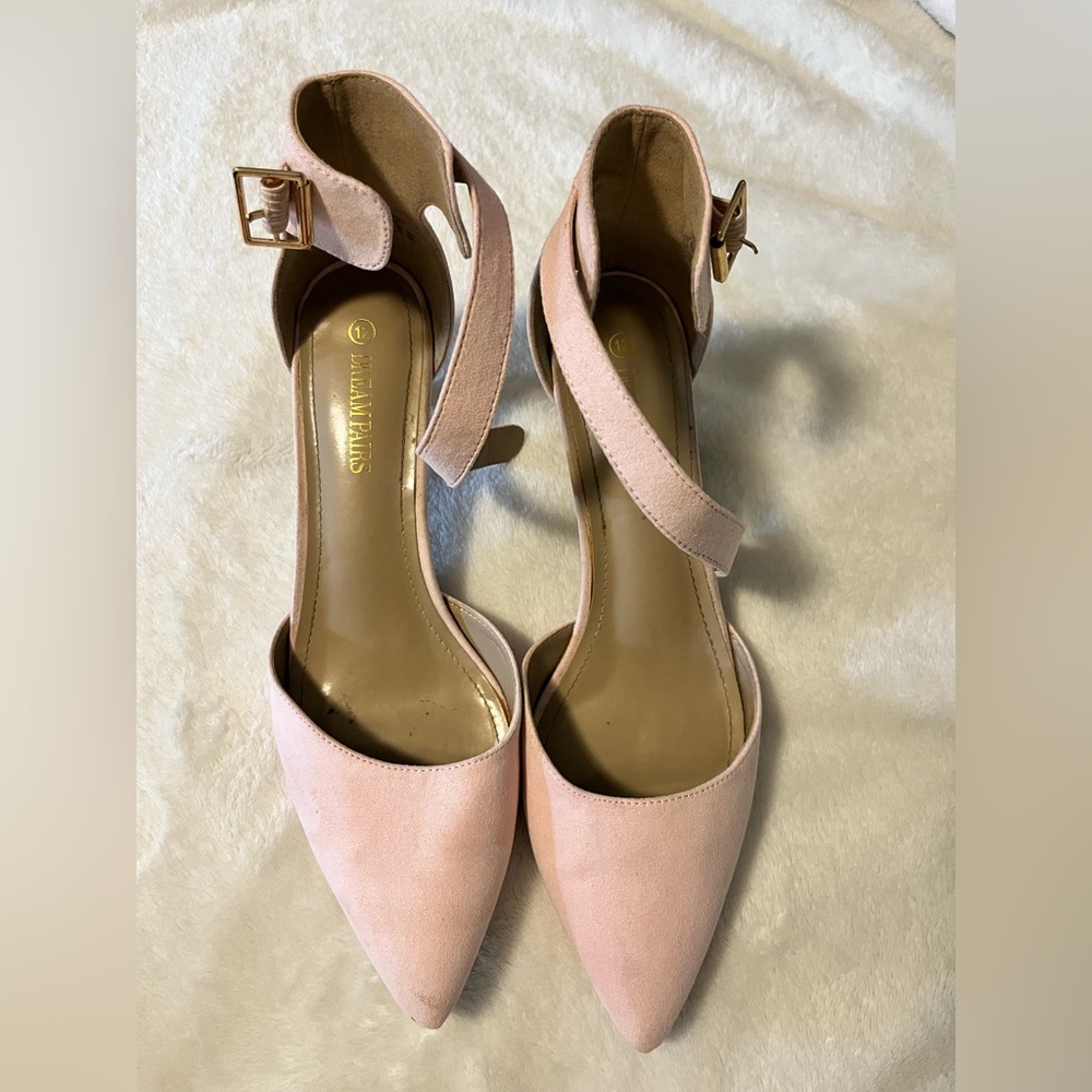 Pink Suede Heels with Ankle Strap